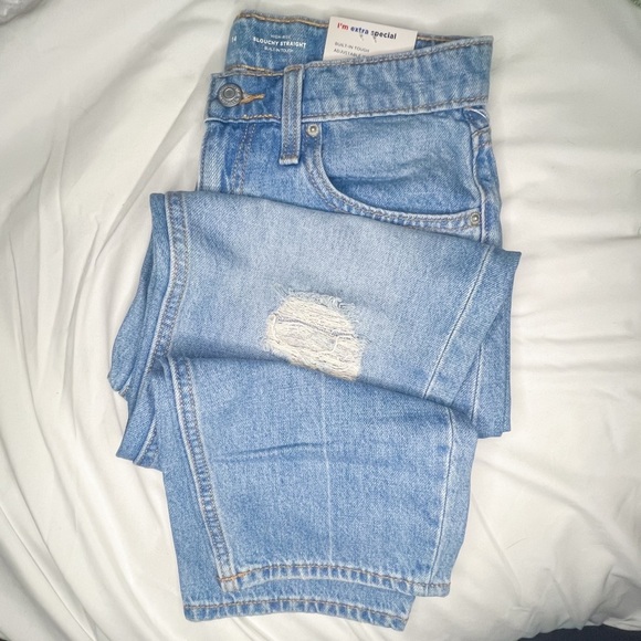 Old Navy Girls High-Waisted Slouchy Straight Ripped Non-Stretch Jeans, Size 14 - Picture 1 of 7